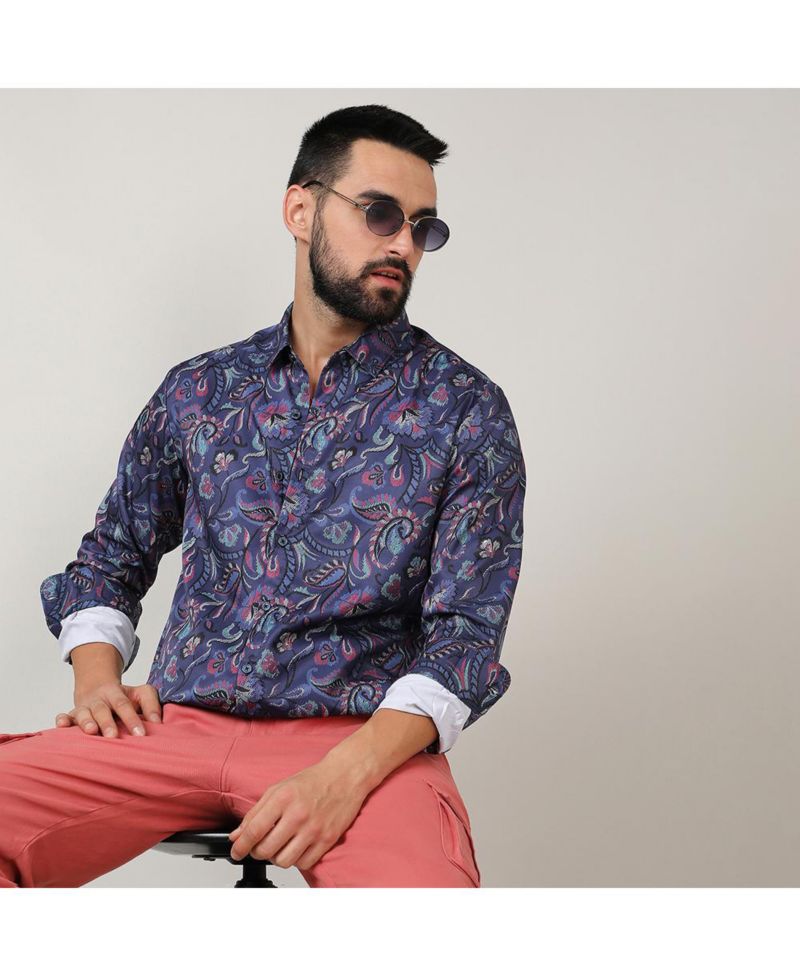 Men's Navy Blue Paisley Shirt