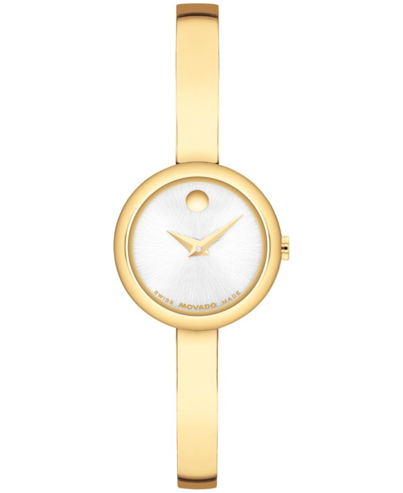 Women's Museum Bangle Round Swiss Quartz Light Yellow Steel Watch, 21.50mm
