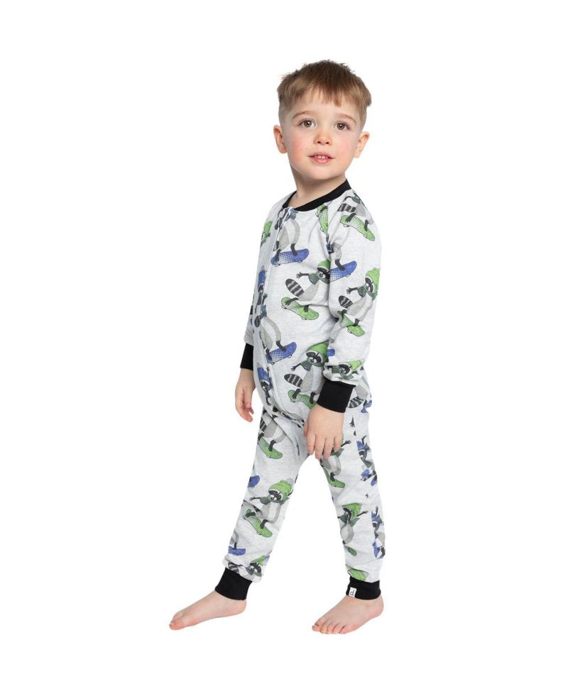 Little Boys 6-12 Cotton One Piece Pajama Beige Raccoon Print