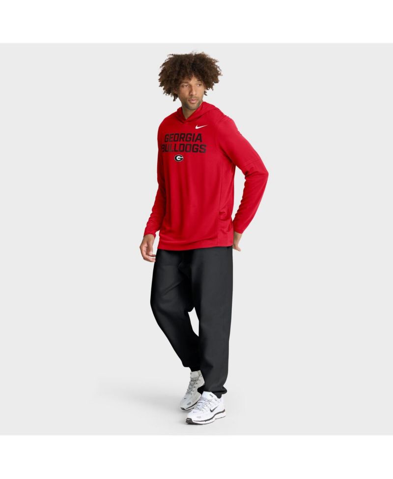 Men's Red Georgia Bulldogs 2025 Sideline Performance Long Sleeve Hoodie T-Shirt