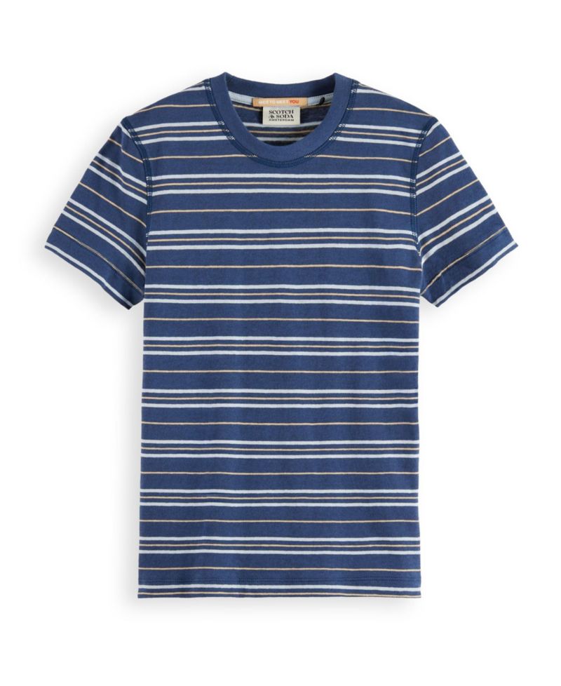 Little and Big Boys Yarn Dyed Linen Blend Striped T-Shirt