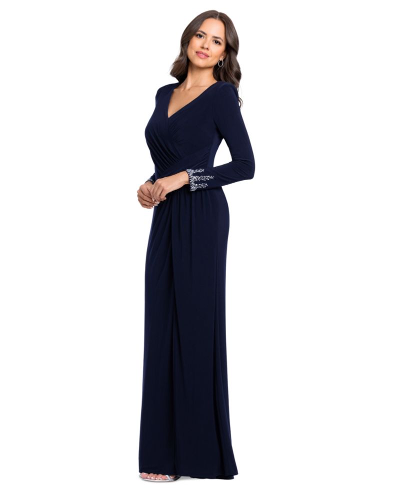 Women's V-Neck Gown with Embellished Cuff