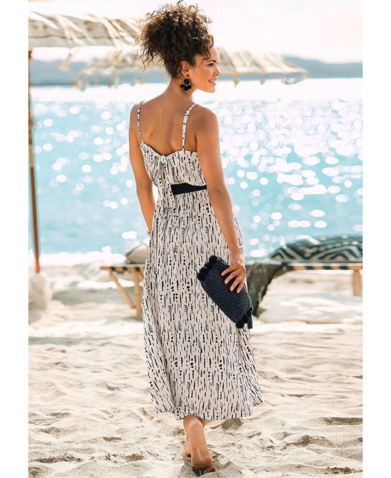 Women's Viscose Printed Tie Back V-Neck Maxi Dress