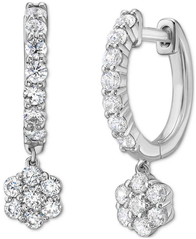 Diamond Dangling Flower Earrings (1 ct. t.w.) in 10k White Gold