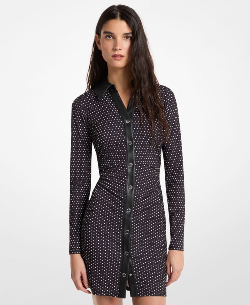 Women's Ruched Snap Collared Neck Mini Dress
