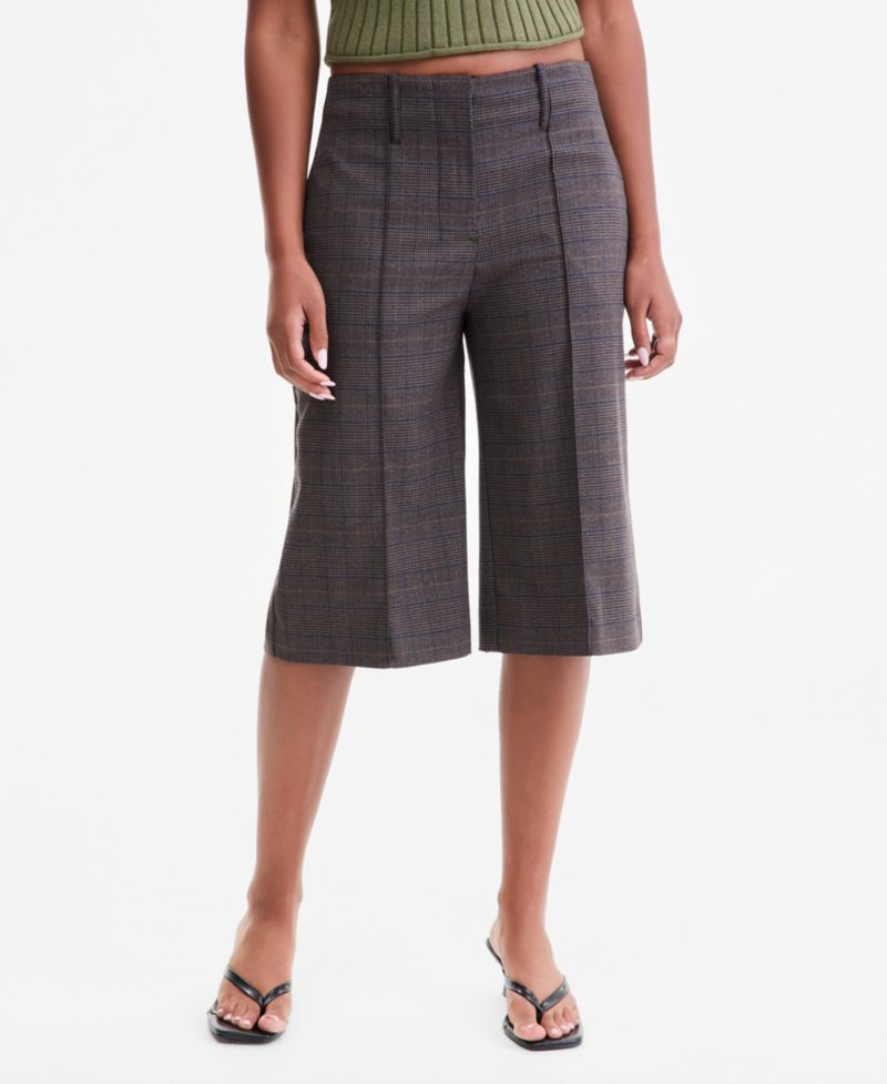 Women's Plaid High-Rise Knee-Length Shorts