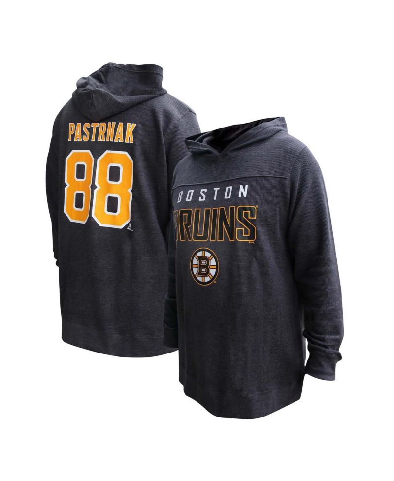 Women's David Pastrnak Black Boston Bruins Plus Size Name & Number Thermal Pullover Hoodie