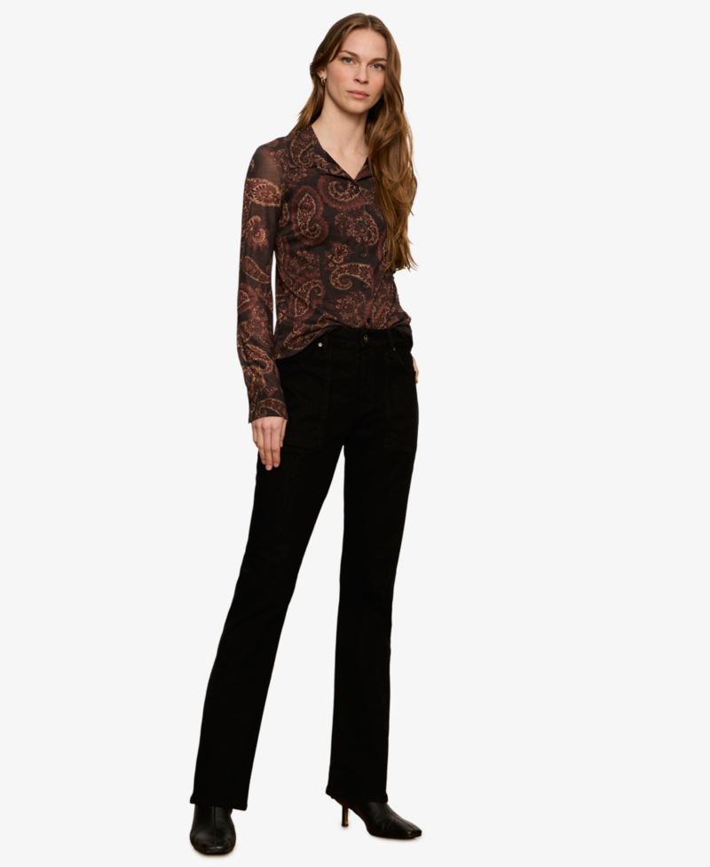 Petite Long-Sleeve Mesh Paisley Blouse