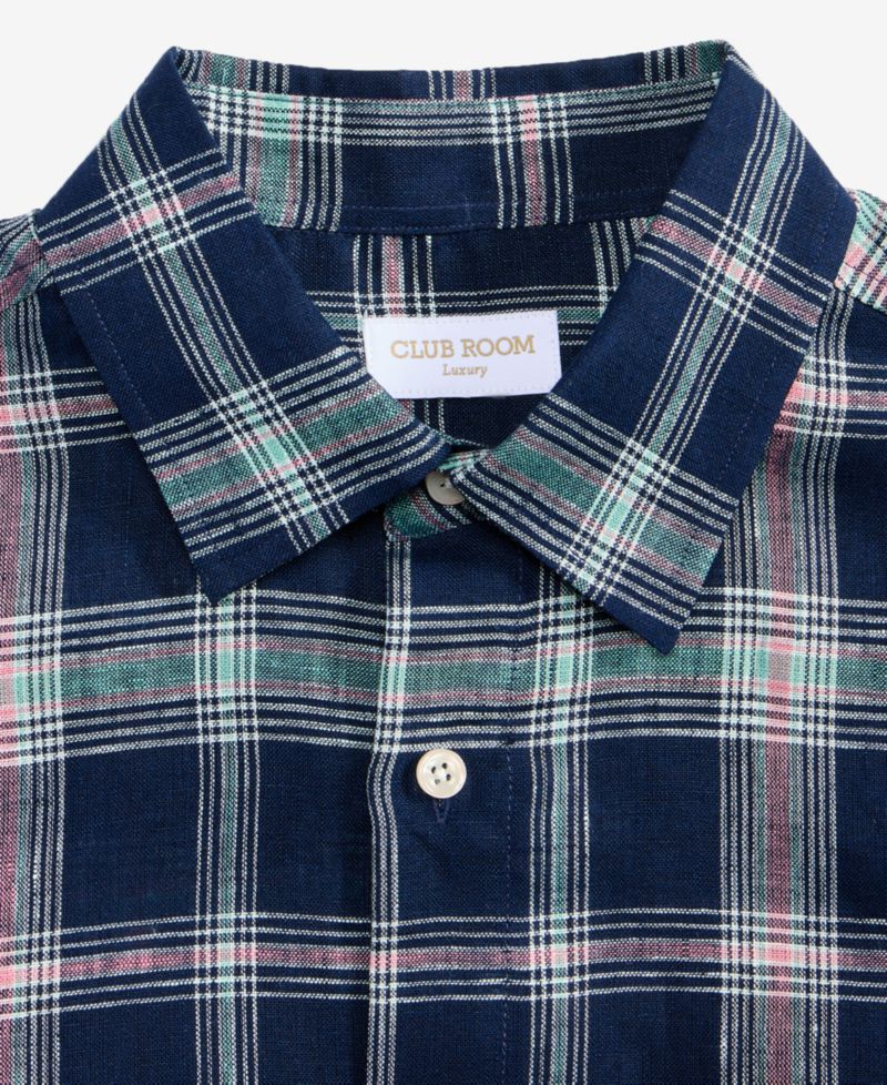 Men's Plaid Linen Button-Up Shirt