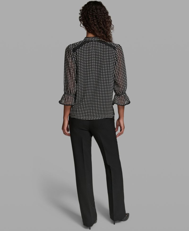Women's Front Keyhole Polka Dot Woven Blouse