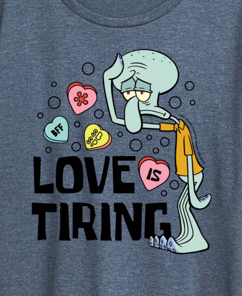 Women's Spongebob Squarepants Squidward Love Is Tiring Valentine Short-Sleeve Graphic T-Shirt