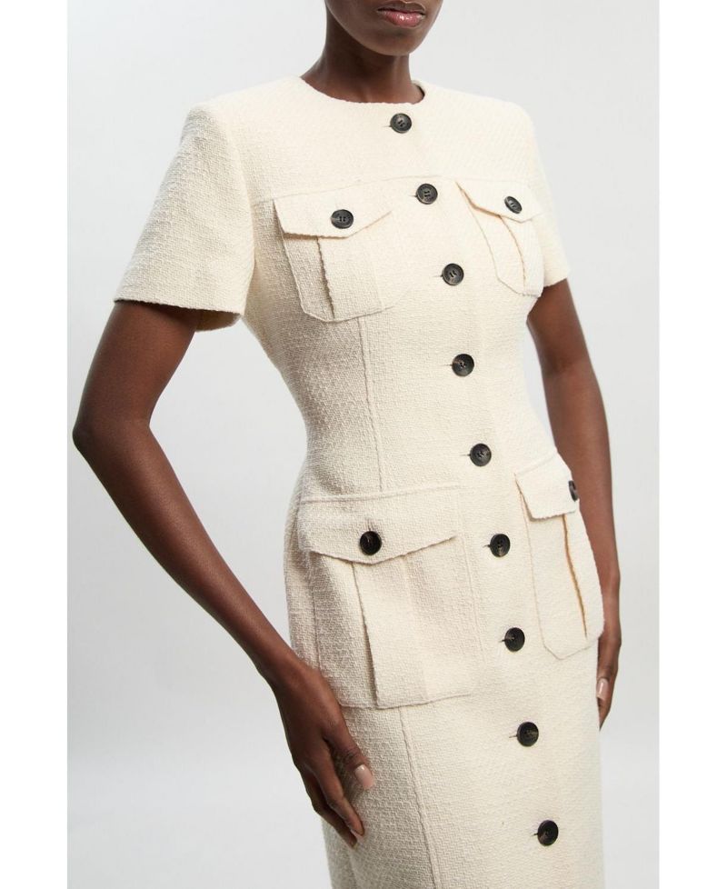 Women's Textured Tweed Tailored Midi Dress