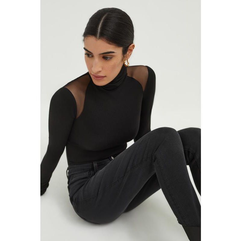 Women's Maria Fitted Turtleneck with Sheer Mesh Shoulder Panels