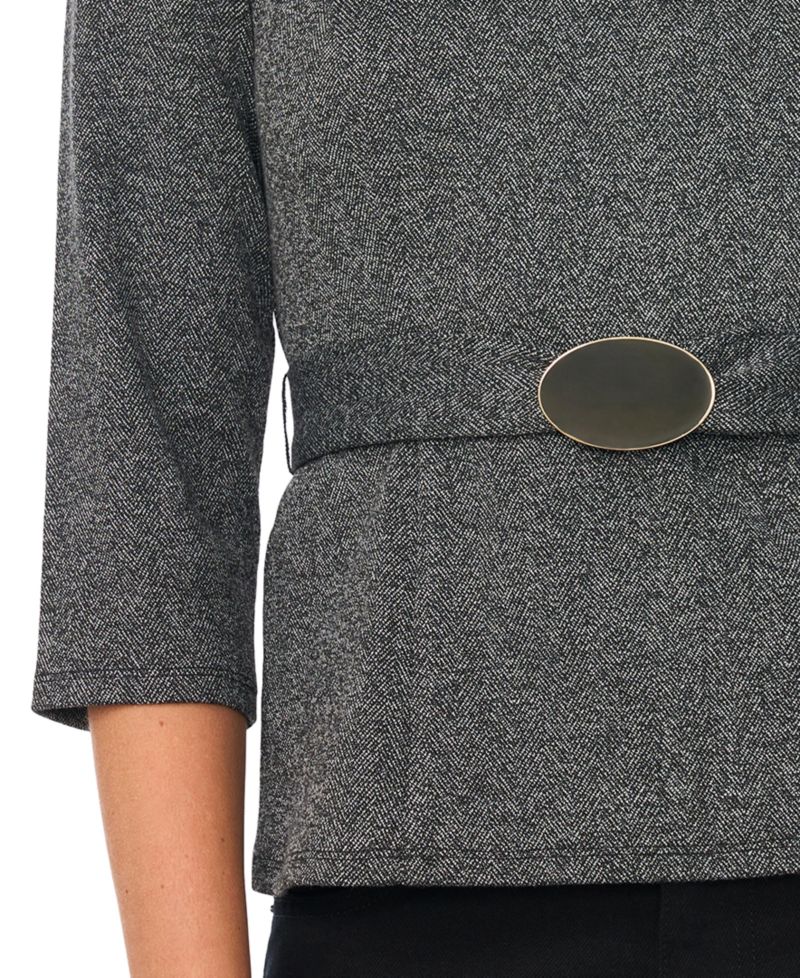 Women's Belted 3/4-Sleeve Crewneck Top