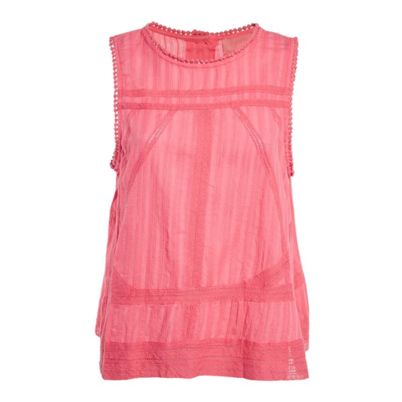 Women's Pink Cotton Lace Trimmed Sleeveless Top