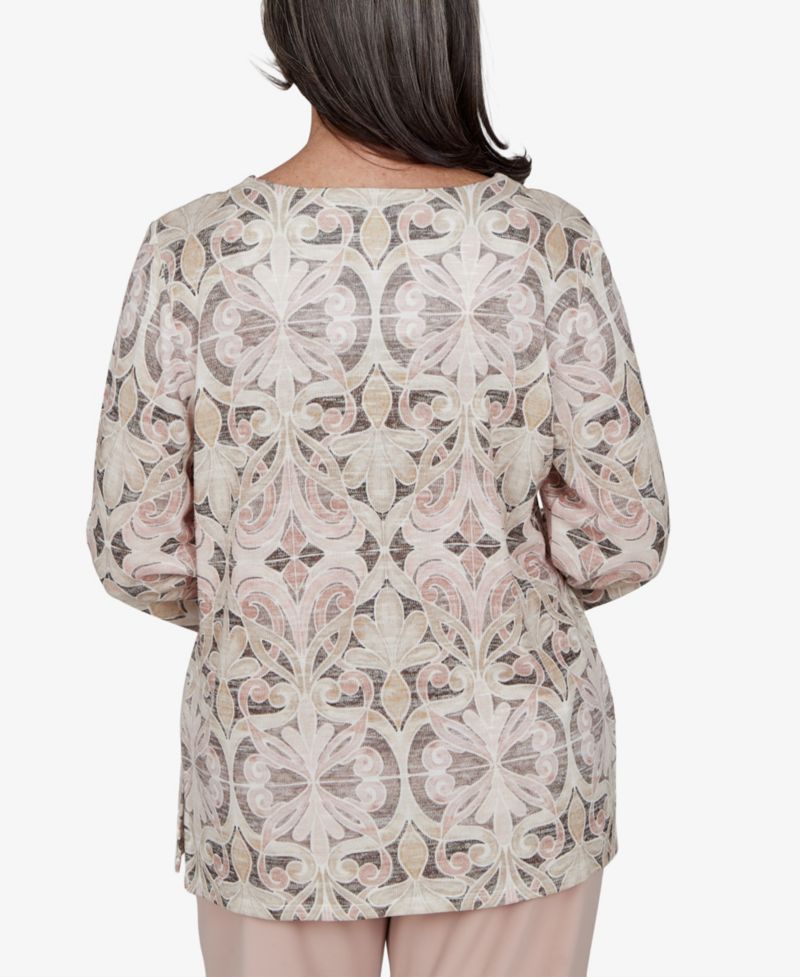 Petite 3/4-Sleeve Crewneck Print Blouse