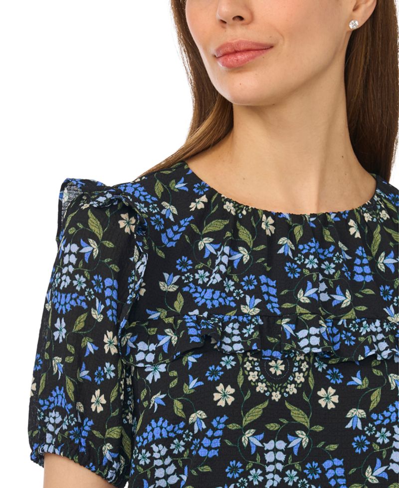 Women's Puff Sleeve Yoke Floral-Print Blouse
