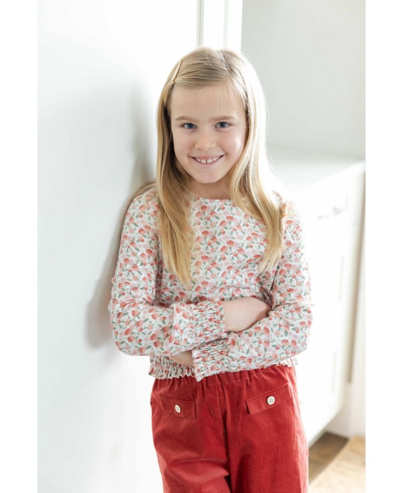 Girls (7-14) Floral Top with Rouching