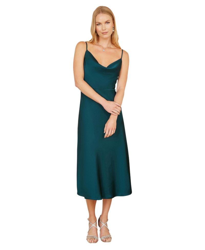 Women's Satin Cowl Neck Midi Dress