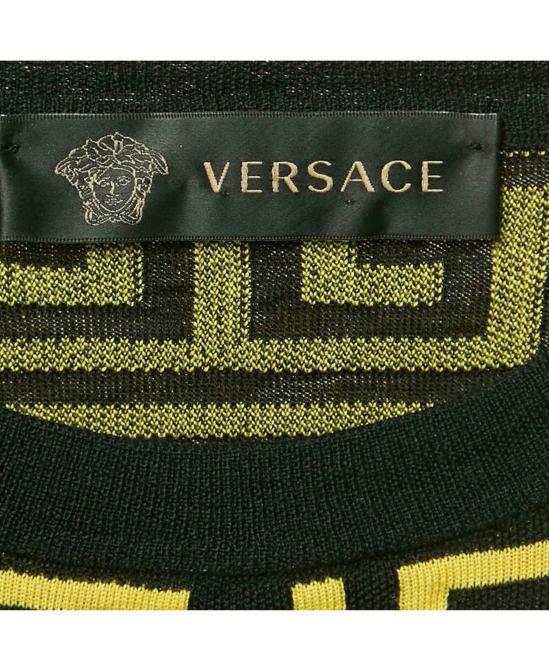Women's Black/yellow Greca Pattern Jersey Crewneck Sweatshirt