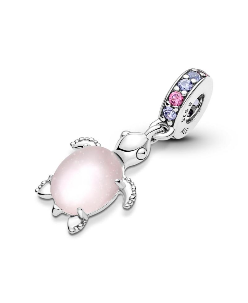 Manmade Crystals Murano Glass Pink Sea Turtle Dangle Charm