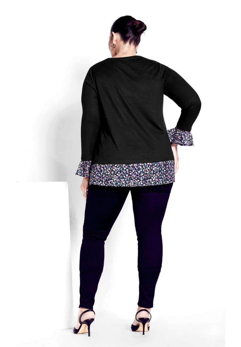 Women's Plus Size Hacci Chiffon Print Top
