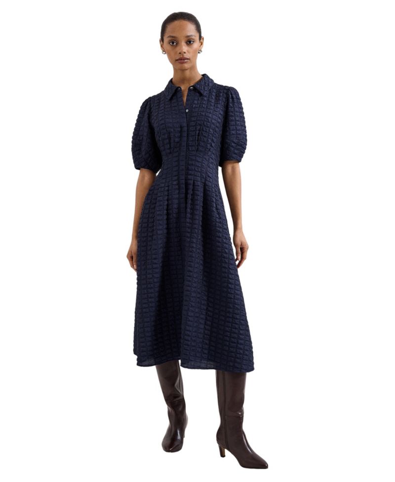 Women's Yasmine Puff-Sleeve A-Line Collared Midi Dress