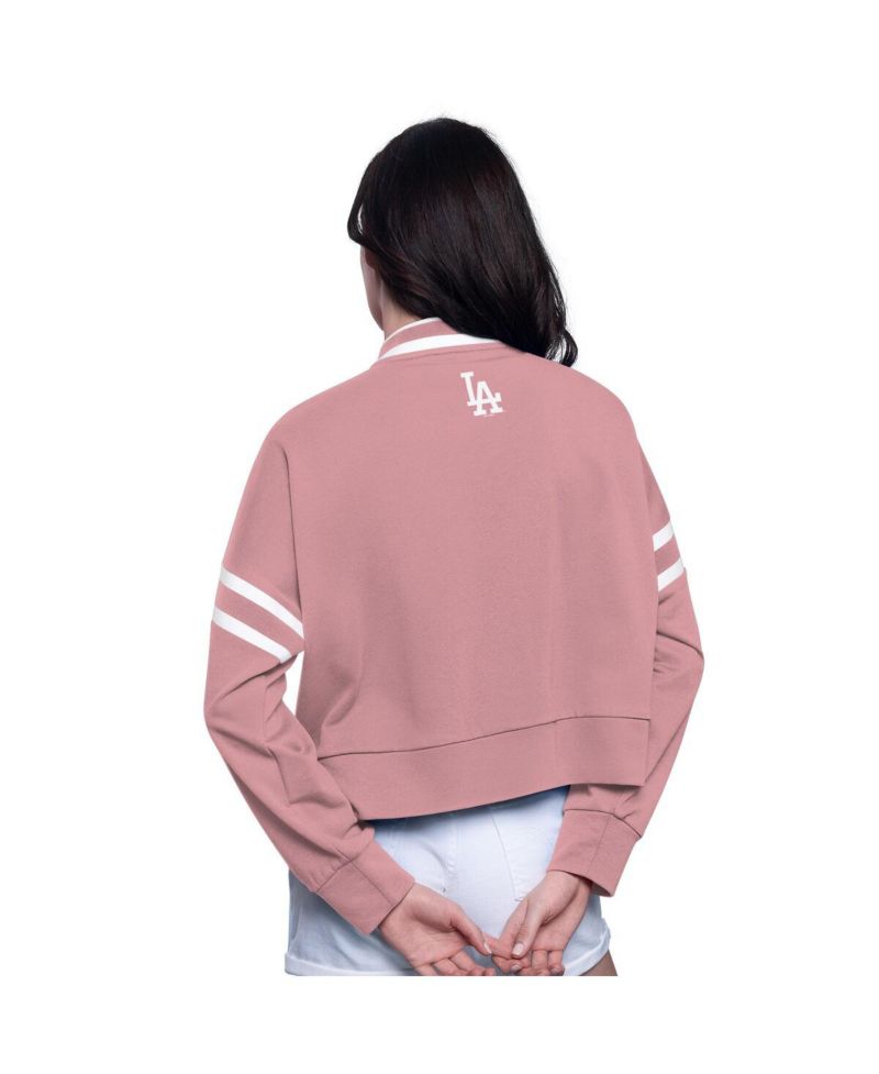 Women's Pink Los Angeles Dodgers Power Play Cropped Pullover Sweatshirt