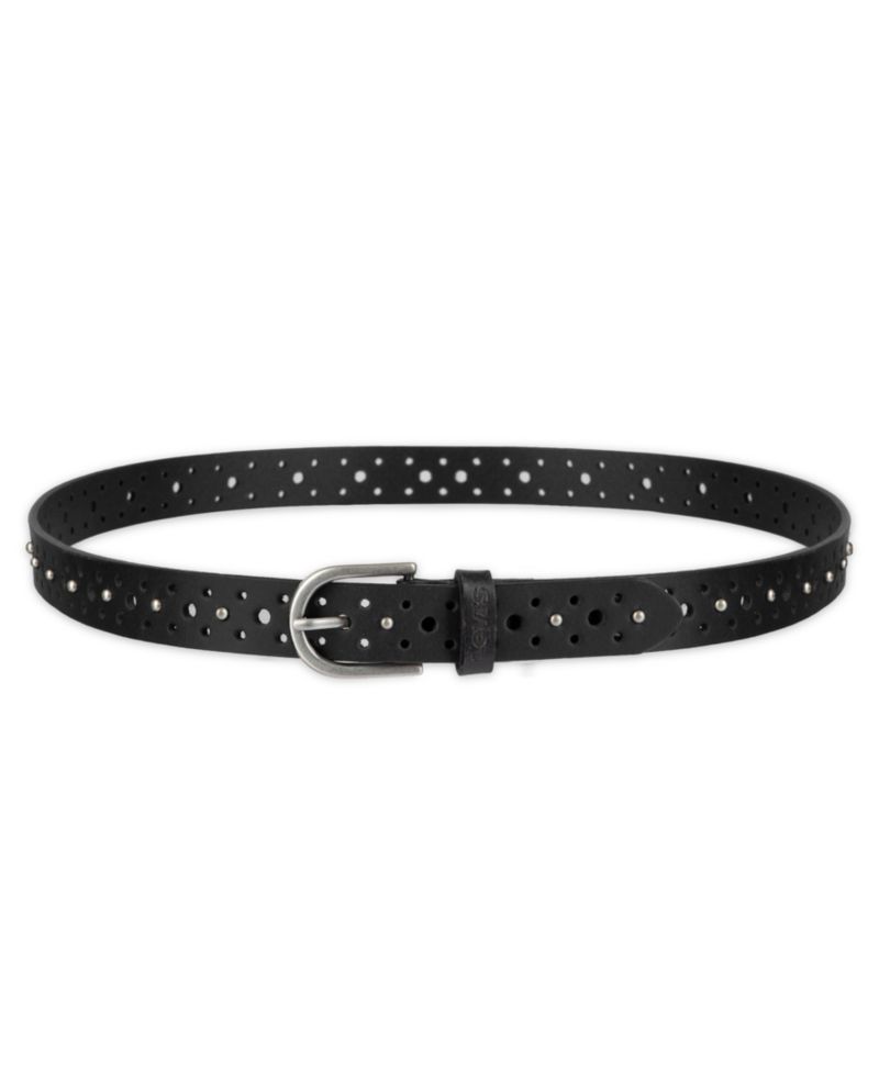 Women's Fully Adjustable Perforated and Studded Leather Jean Belt