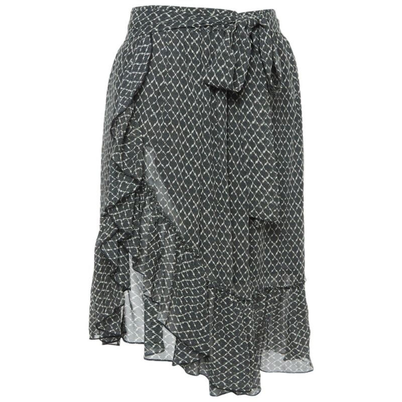 Women's Black/white Printed Silk Ruffled Short Skirt