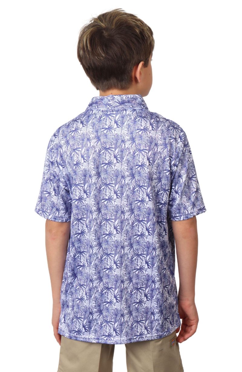 Boys Leaf Print Performance Polo Shirt for Comfort and Style