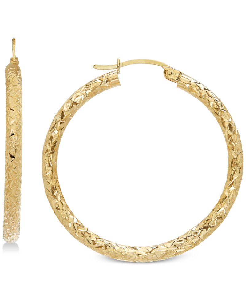 Diamond-Cut Hoop Earrings in 14k Gold