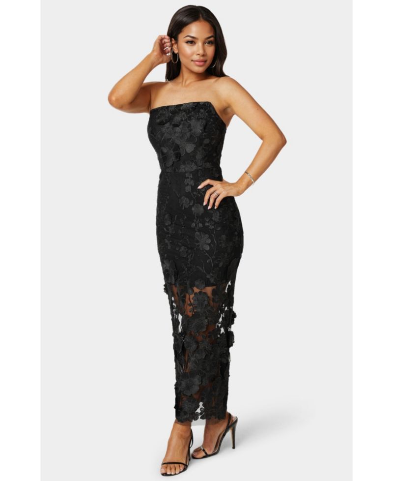 Women's Strapless 3D Lace Column Dress