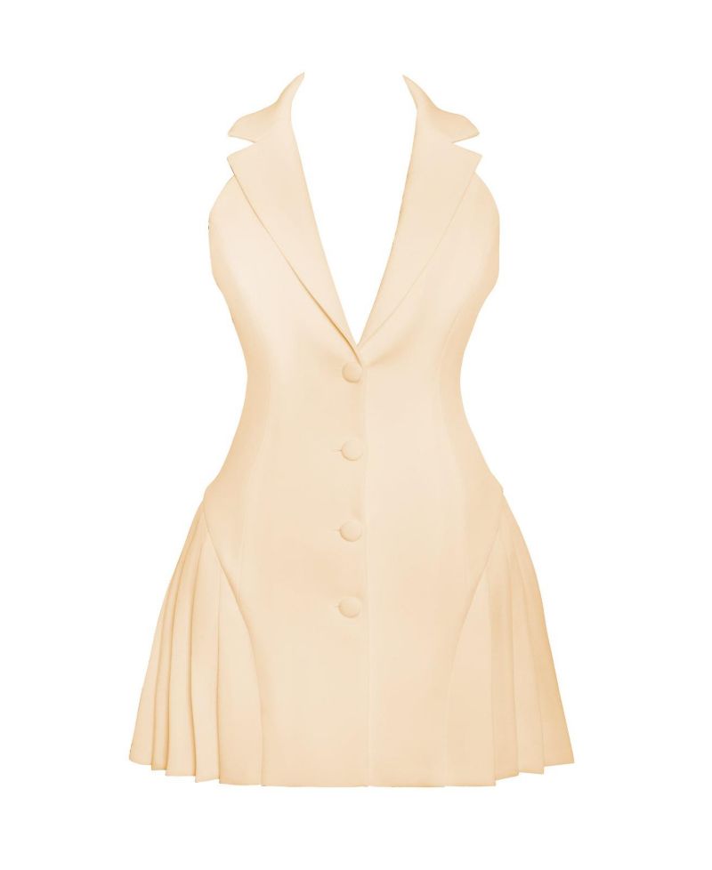 Women's Reyna Beige Backless Pleated Mini Blazer Dress