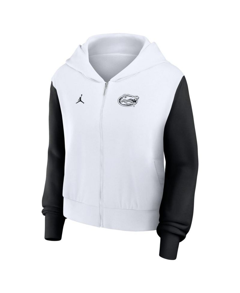 Women's White Florida Gators Cropped Athletic Prep Color Block Script Full-Zip Hoodie