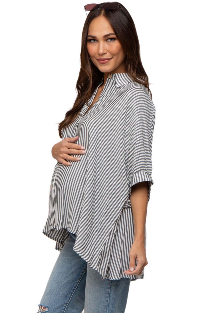 Women's Striped Button Up Dolman Top