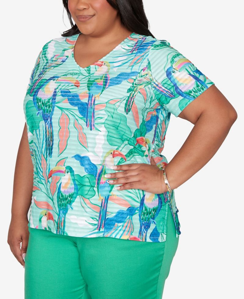 Plus Size Resort Living Toucan Textured Short-Sleeve Top