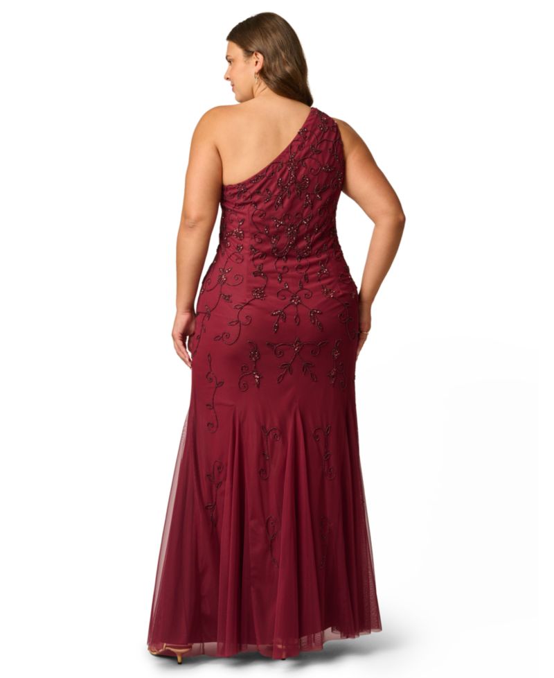 Plus Size One-Shoulder Beaded Gown