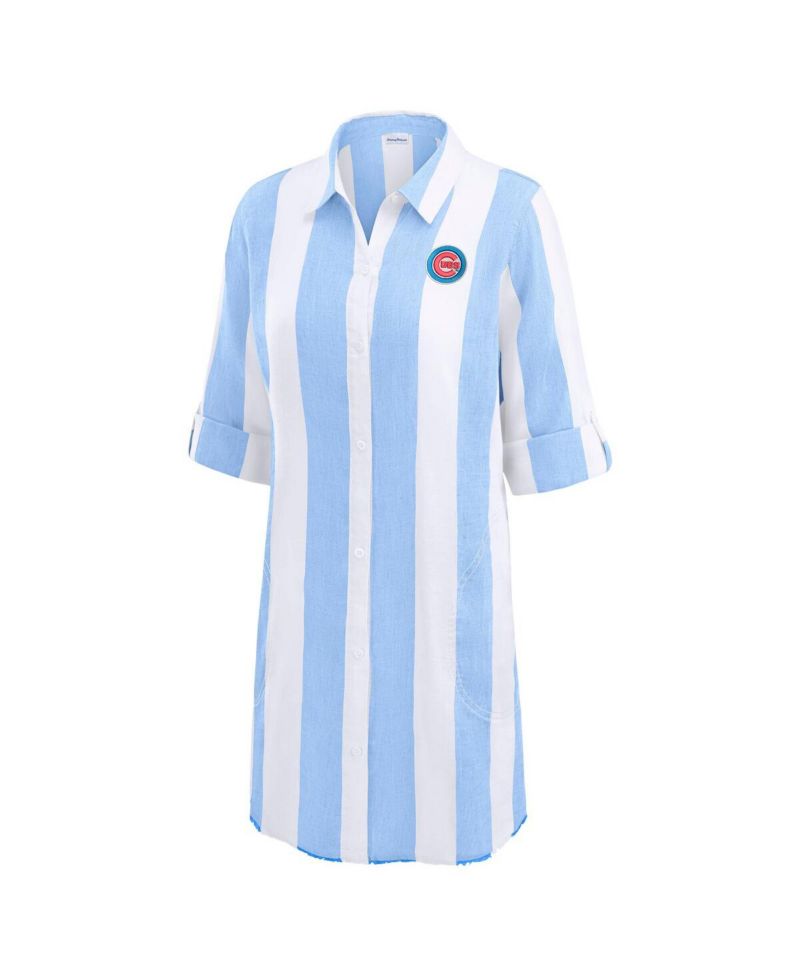 Women's Blue Chicago Cubs Rugby Beach Boyfriend Full-Button Top