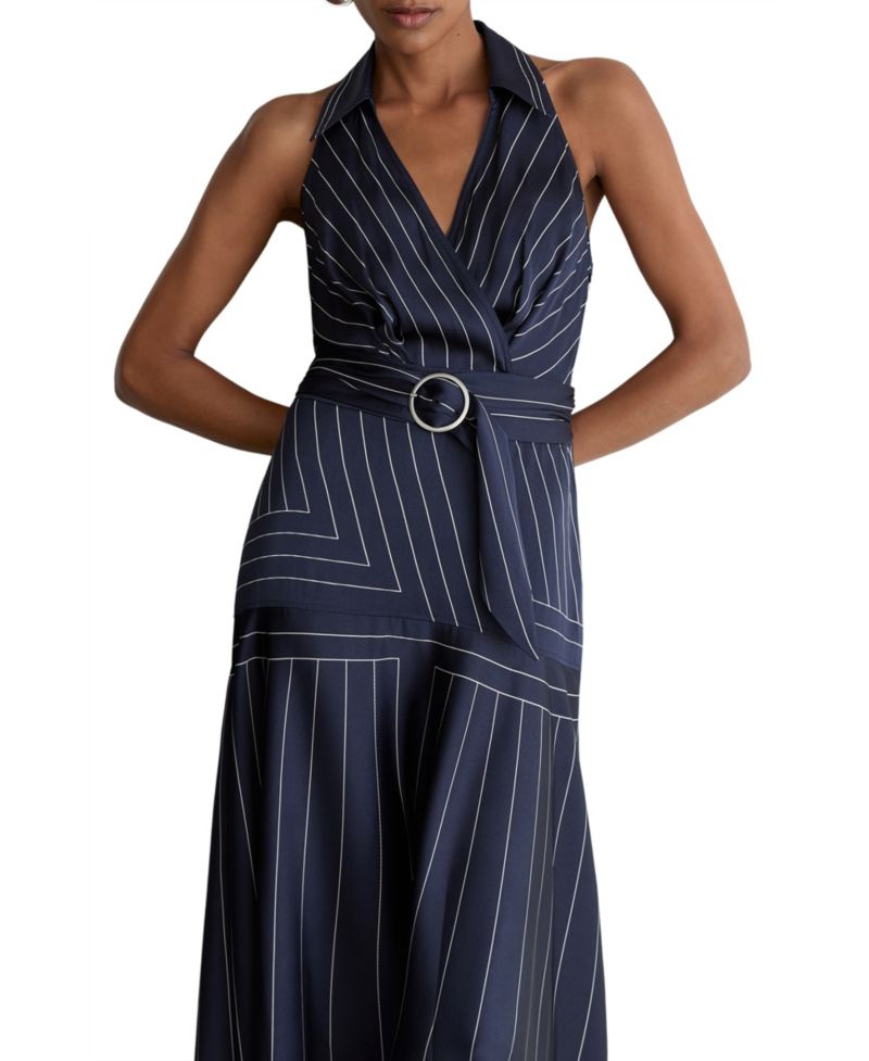 Women's Casey Striped Fit & Flare Collared Midi Dress