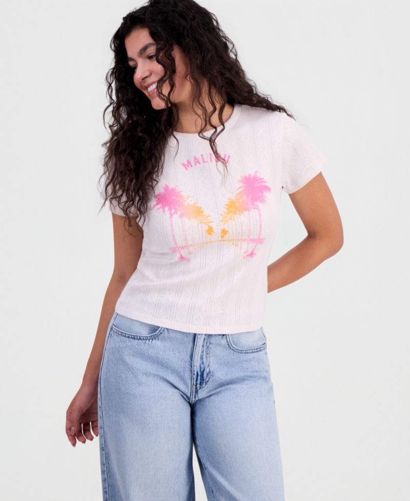 Juniors' Malibu Graphic Pointelle T-Shirt