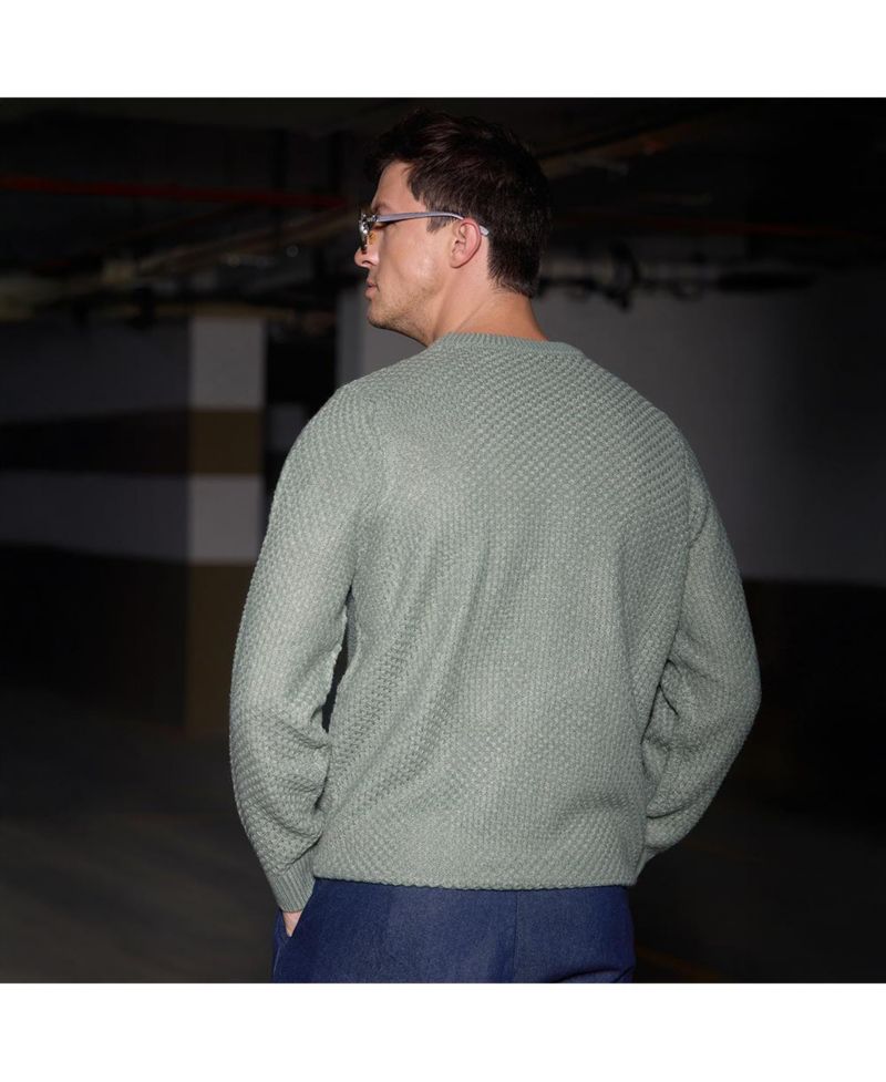 Men's Sage Green Textured Knit Pullover Sweater