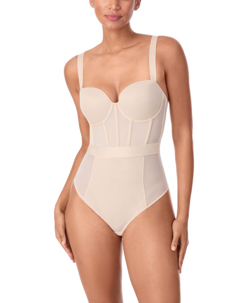 Women's Sheers Strapless Mesh-Panel Thong Bodysuit DK6008