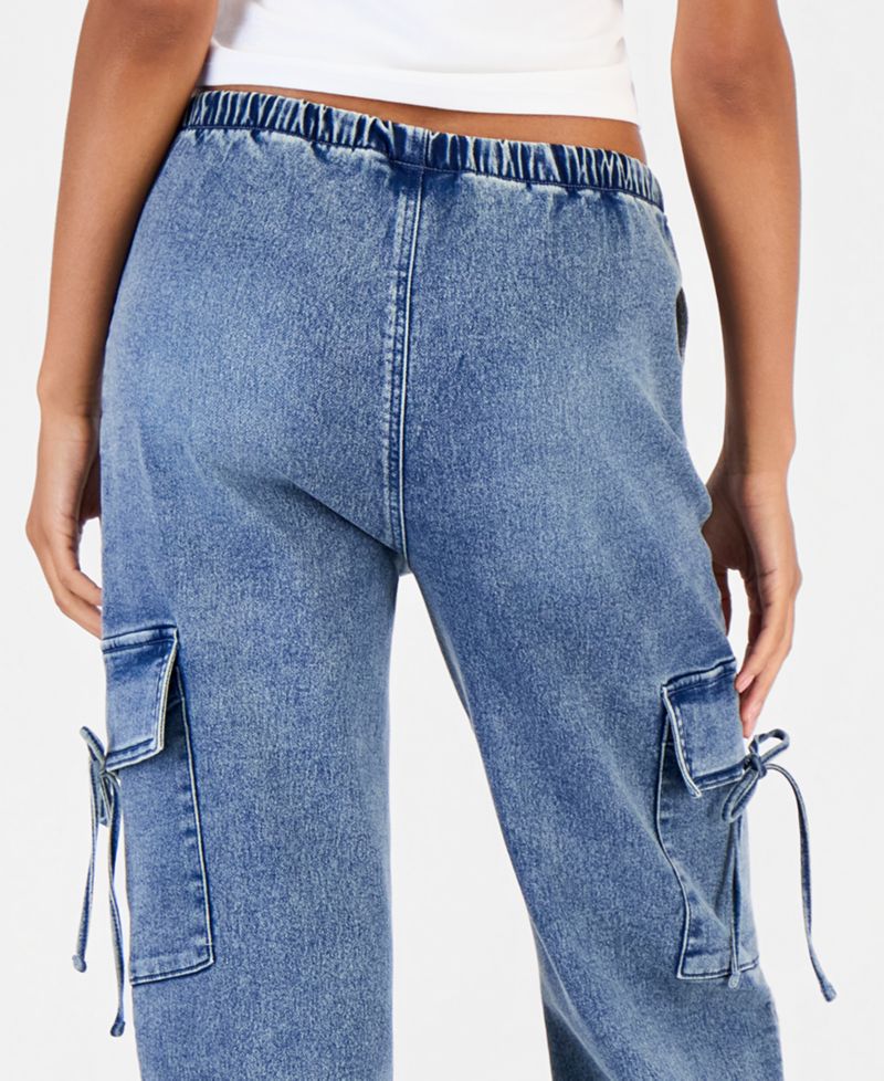 Juniors' Wide-Leg Cargo Drawstring-Waist Jeans