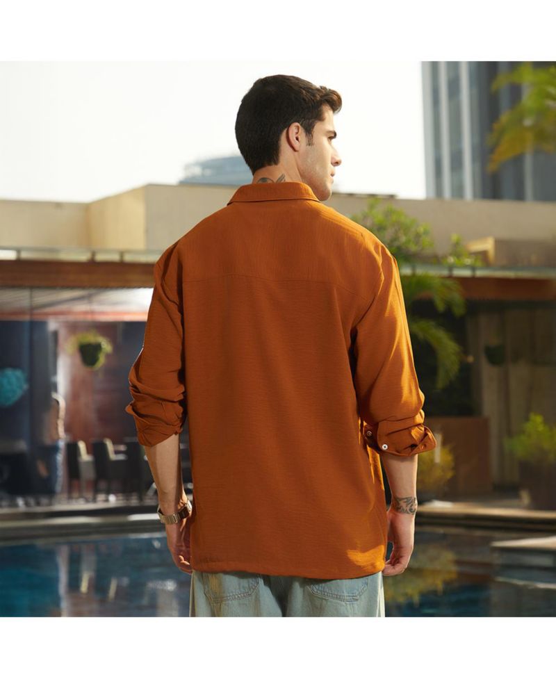 Men's Rust Orange Breezy Wrinked Shirt