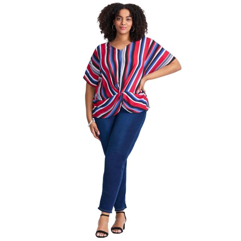 Women's Plus Size Knot Front Dolman Sleeve Blouse