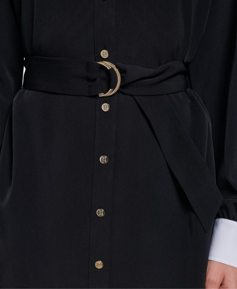 Women's Belted Contrast-Collar Shirtdress