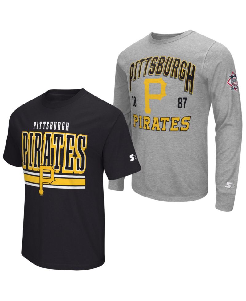 Men's Heather Gray/Black Pittsburgh Pirates Two-Pack Long Sleeve Short Sleeve T-Shirt Set