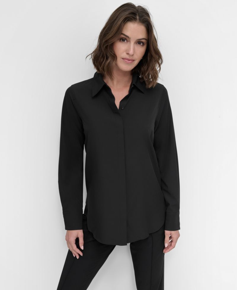 Petite Long-Sleeve Button-Front Shirt