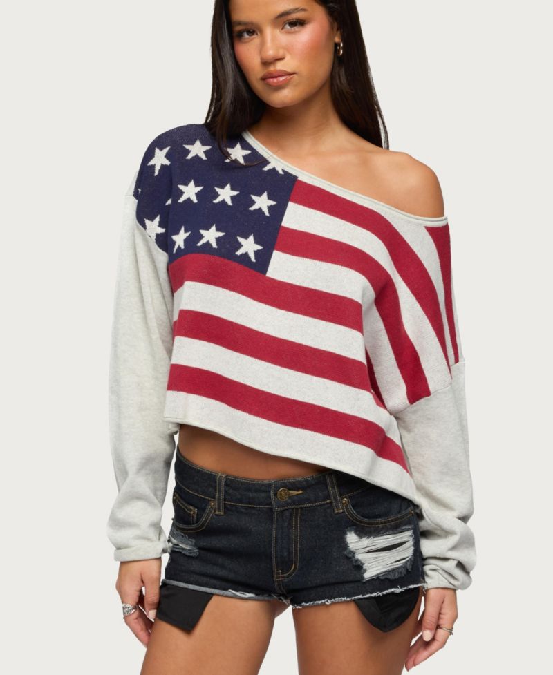 Women's Usa Off Shoulder Sweater